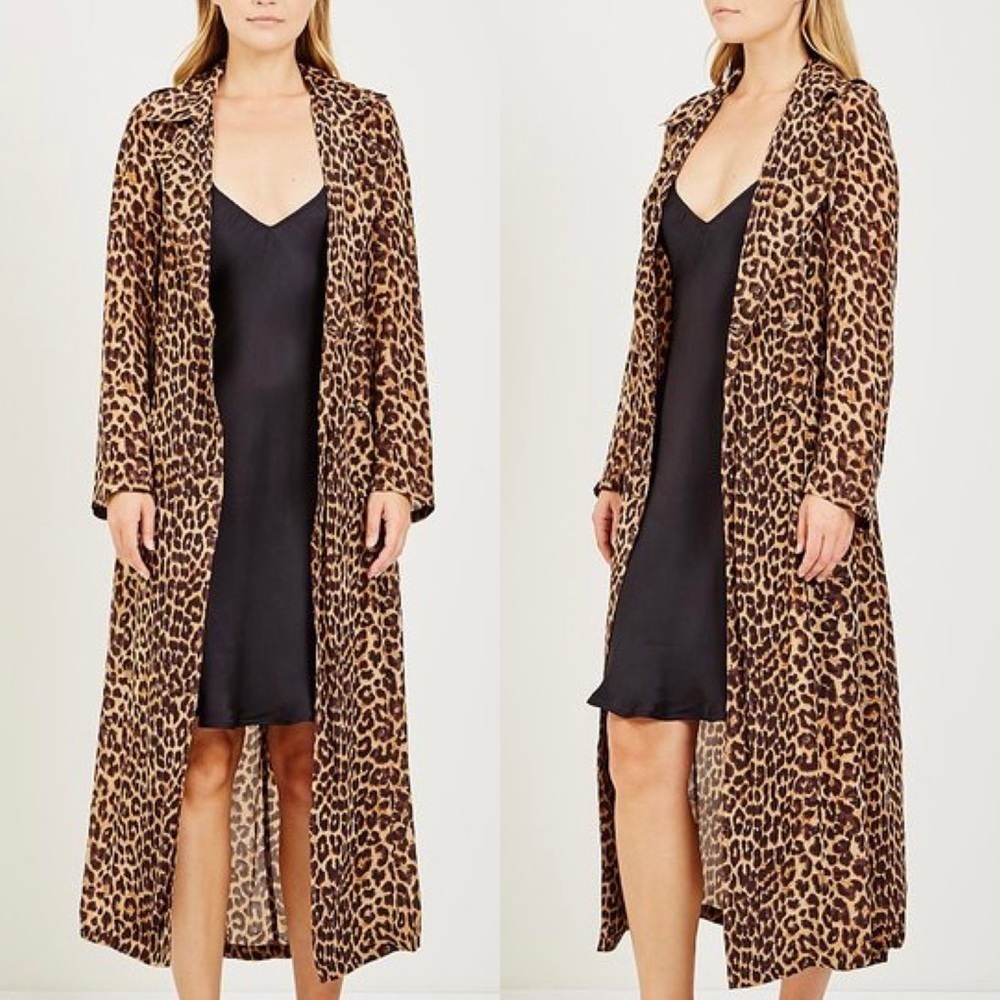 Mes Demoiselles Leopard Print Long Coat in Brown and Black